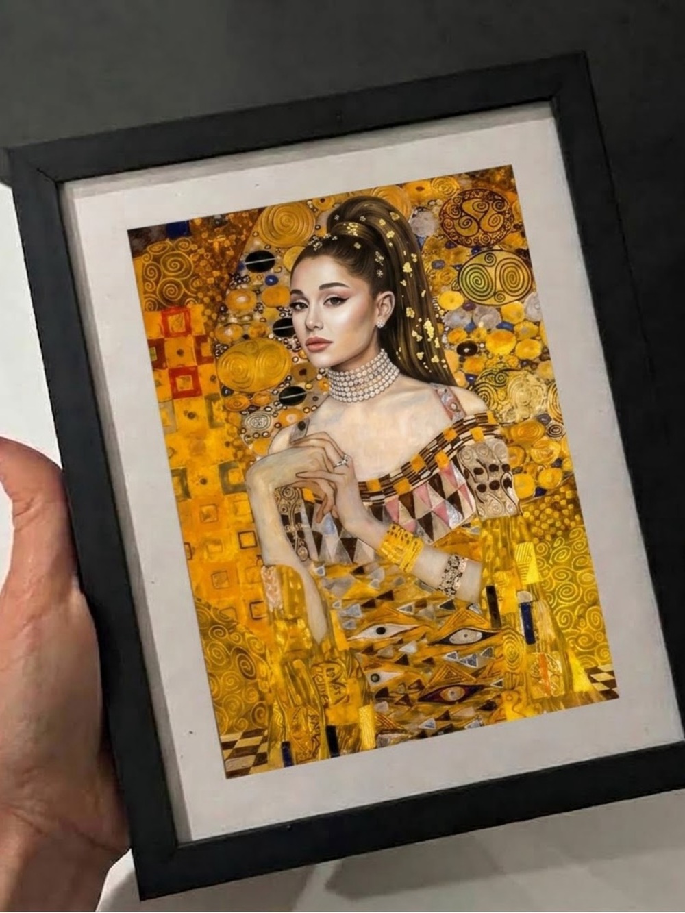 Gustav Klimt inspired Golden Ariana Grande Portrait Art paper Print